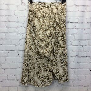 P Cill Midi Skirt Women's Size M Brown/Cream/Black Animal Print Ruching Lined